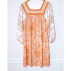Michael Kors Retro 70s Style Orange Paisley Shift Dress Cottagecore Boho Size M
